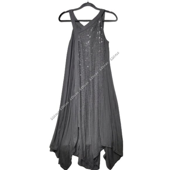 BLACK flowing asymmetrical tunic sequin dress - size S size M - Picture 2 of 16